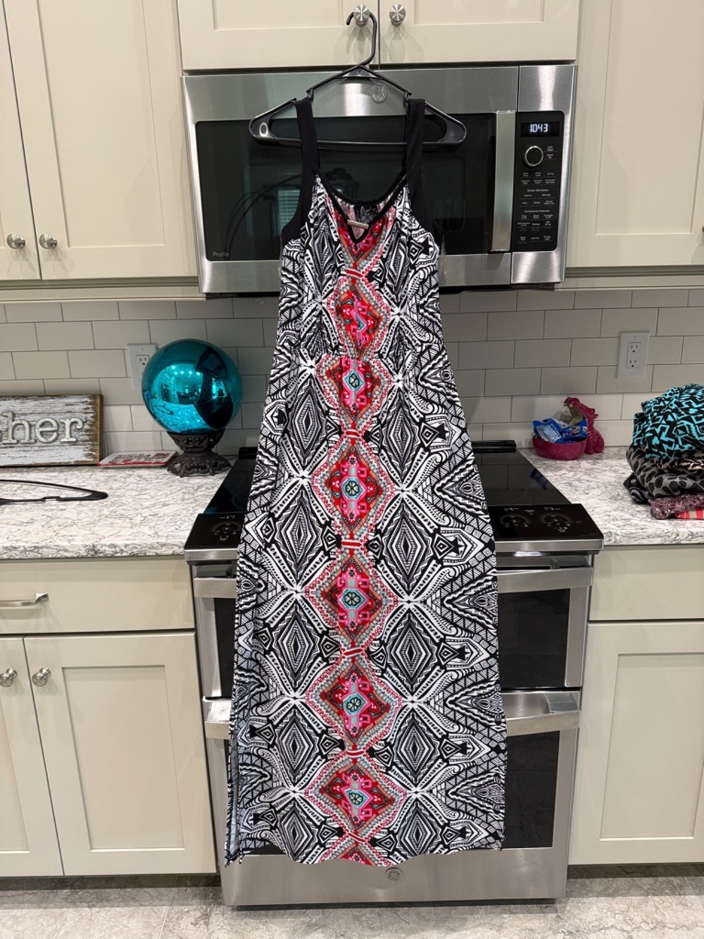 new directions Pink and Black Geometric Maxi Dress